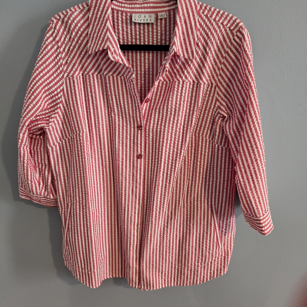 Red and White Striped Button-Up Shirt